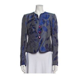 Armani Collezioni Vintage Blue Floral Suit Jacket Size 12 (Italy 48) Silk Linen